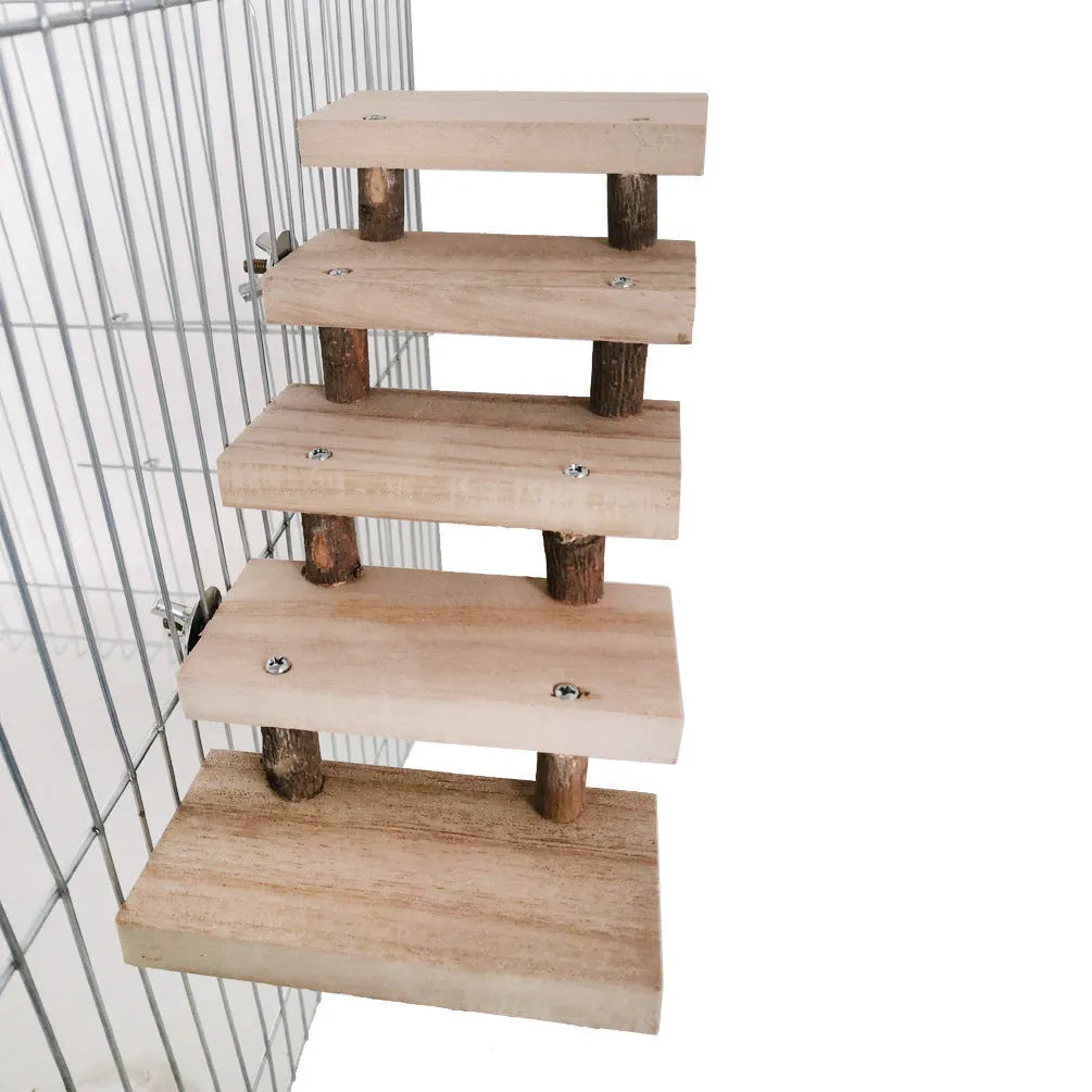 Wooden log stairs pet toy with five steps, 10cm wide, colour B, for small animal cages