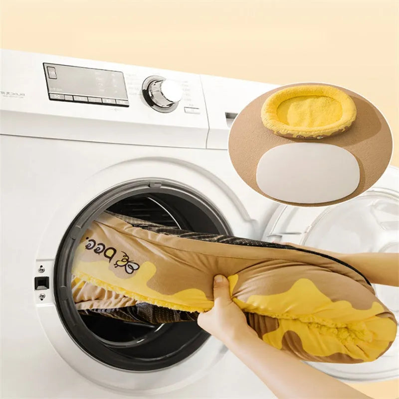 Grey and yellow washable pet bed for dogs and cats with detachable velvet lining