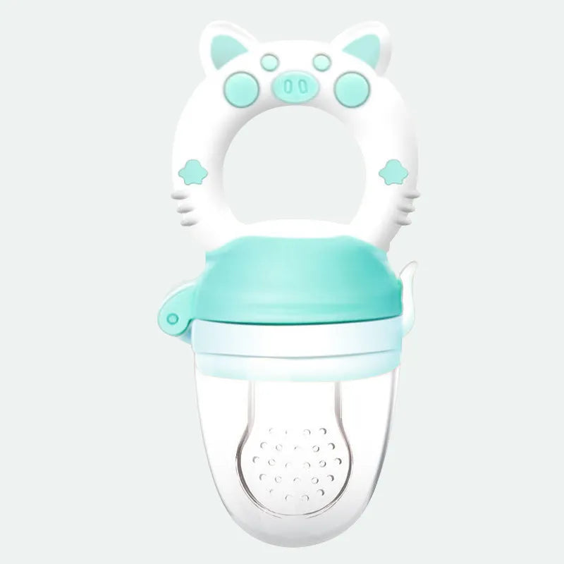 Blue, green, and pink silicone baby teethers showing both single and triple mouthpiece design options.