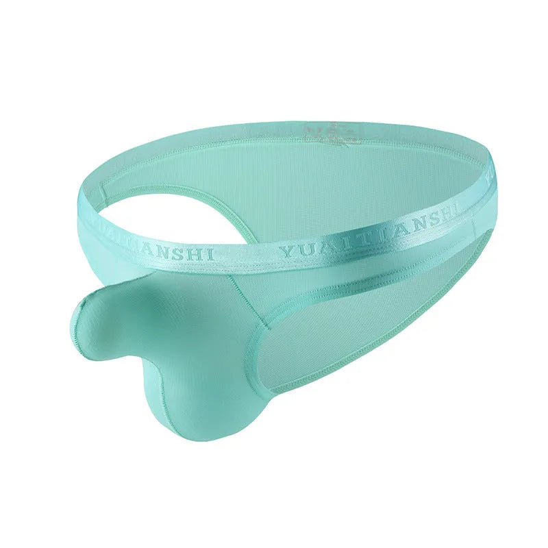 Men's solid colour thin nylon underwear showing low waist design in multiple colour options.