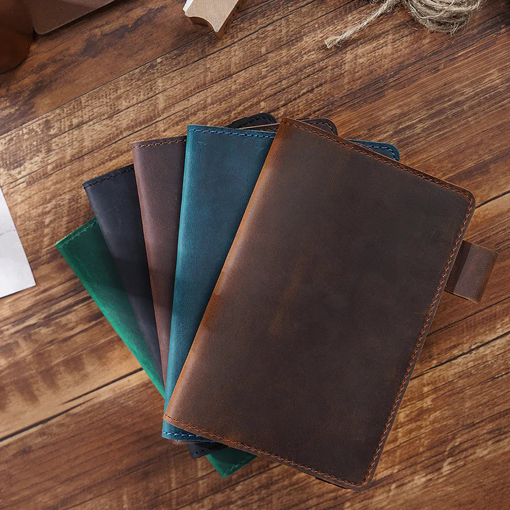 Handmade leather cover notebook with 100 sheets of wood-free paper in 9x14cm format
