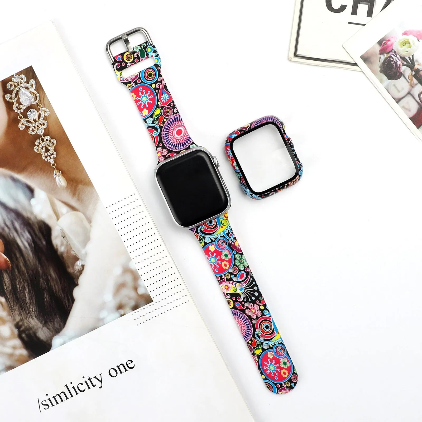 Printed pattern silicone replacement strap for Apple Watch in sizes 38mm 40mm 42mm 44mm