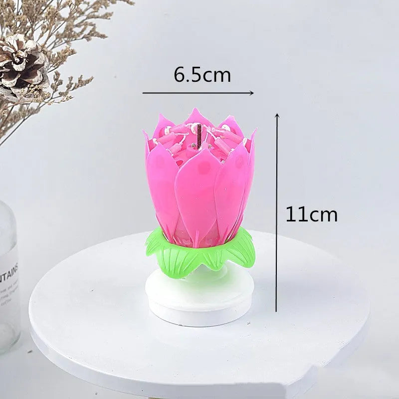 Lotus music birthday candle rotating flower cake candle in pink or blue