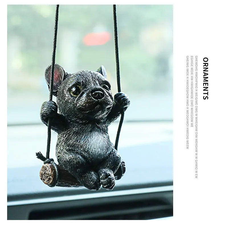 Resin bulldog cartoon car pendant ornament hanging from rearview mirror
