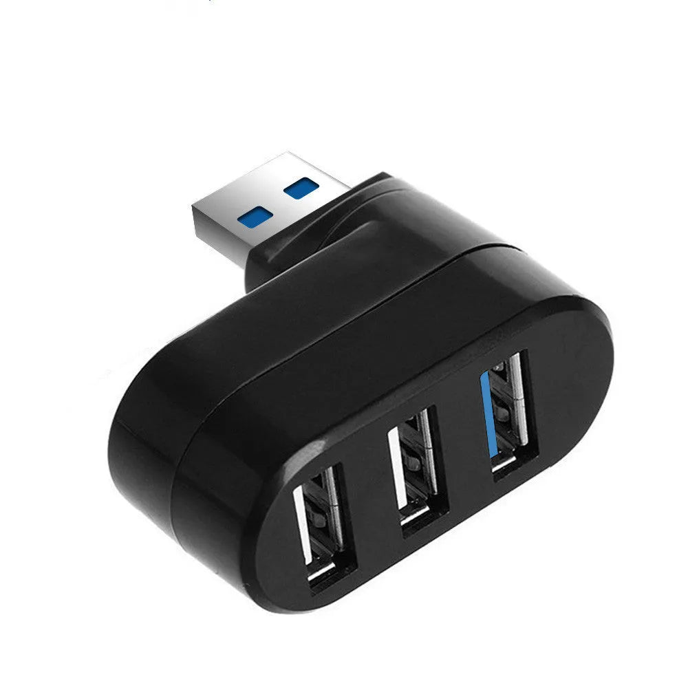 Black or white USB rotary splitter hub with four USB ports measuring 15.5cm