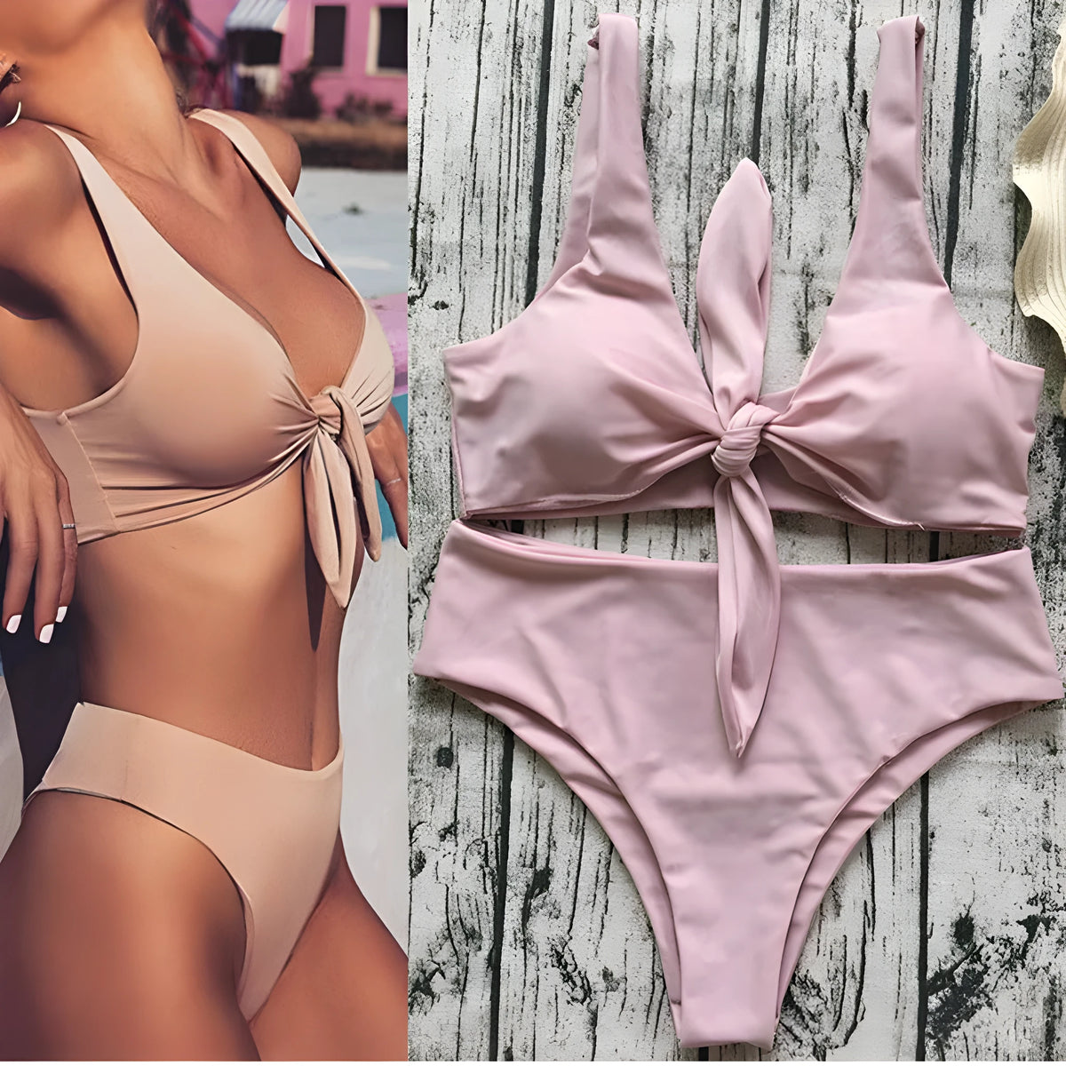 Ladies multicolour split swimwear in pink, nylon main fabric, Asian sizes S M L XL