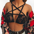 Black lace Gothic Pentagram Bra with beauty back, no steel ring, 3/4 cup, vest style, fixed straps, sizes S-XL.