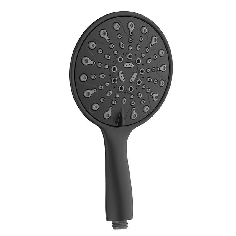 Portable handheld shower head with electroplated finish showing six spray function settings