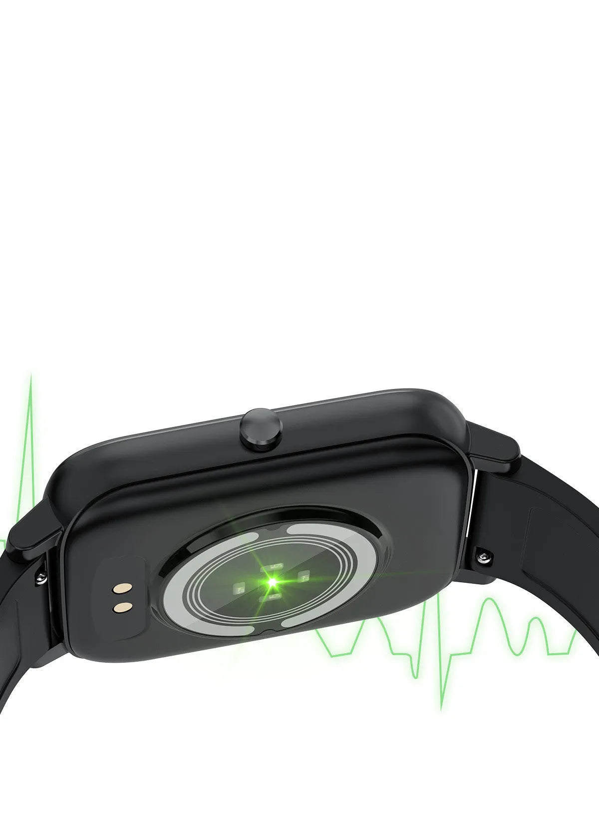 H80 sports smart watch with black silicone strap showing ECG and blood oxygen monitoring on screen