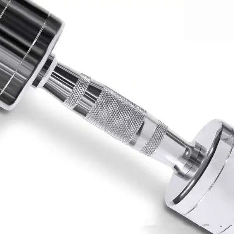 Silver pure steel dumbbell with electroplated finish and ergonomic handle