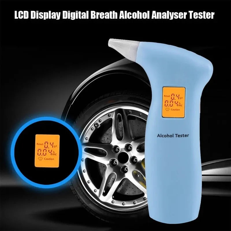 Portable orange light breath alcohol tester with disposable mouthpieces in grey or blue case