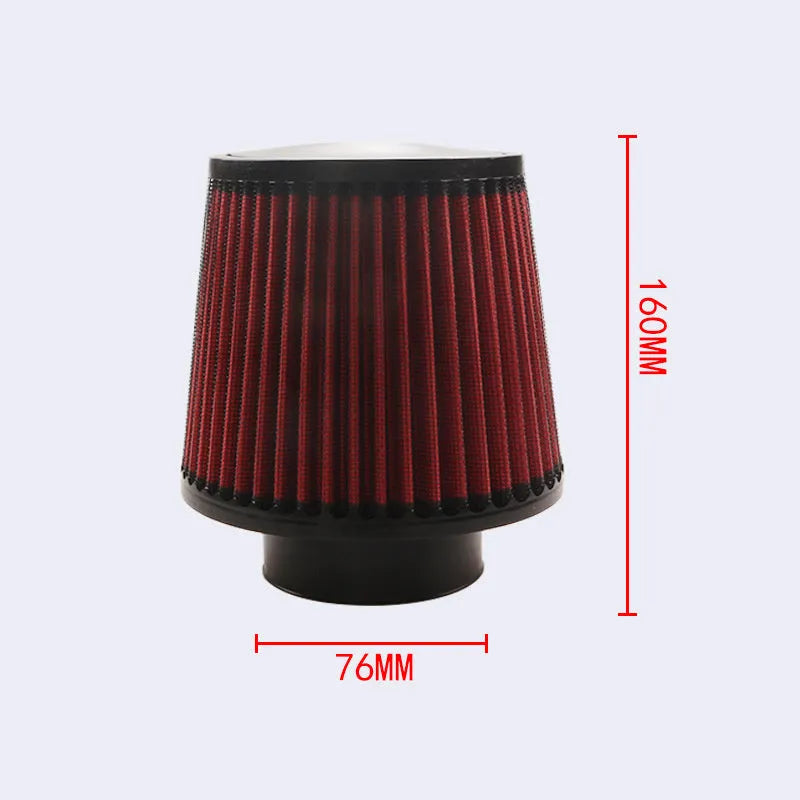 76mm mushroom head car air filter with PU and aluminium alloy body, 10cm inlet height, shown with clamp.