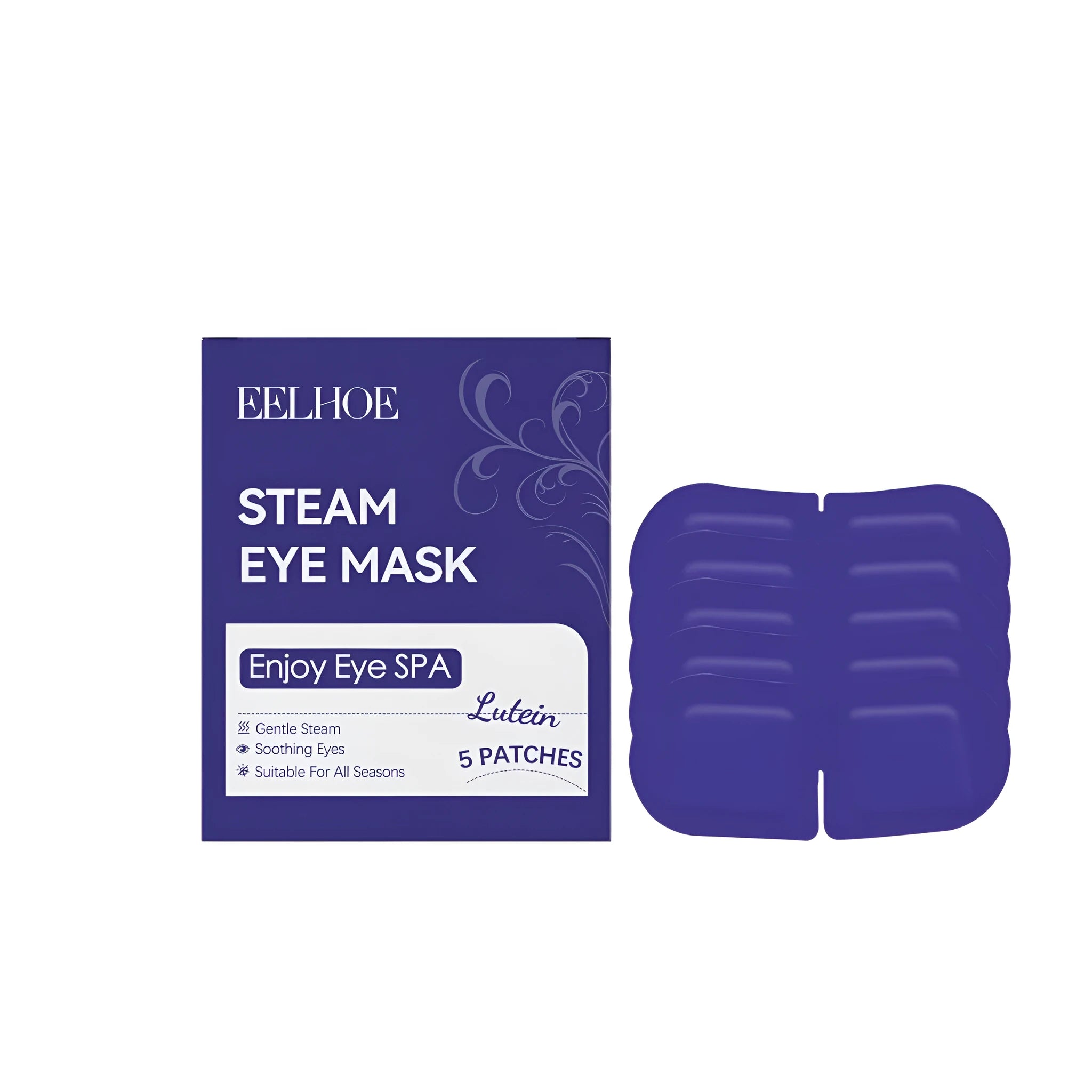 Pack of five single-use Lutein Steam Eye Masks for dry eye heat therapy.