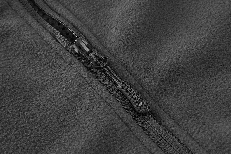 Men's military fleece jacket in black, grey, or army green with zip closure, turn-down collar, and cashmere lining.
