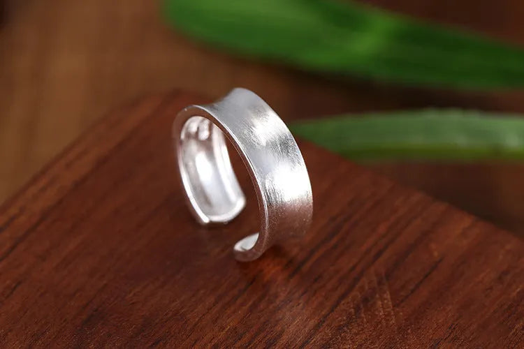 Adjustable opening Korean frosted sterling silver ring with geometric shape