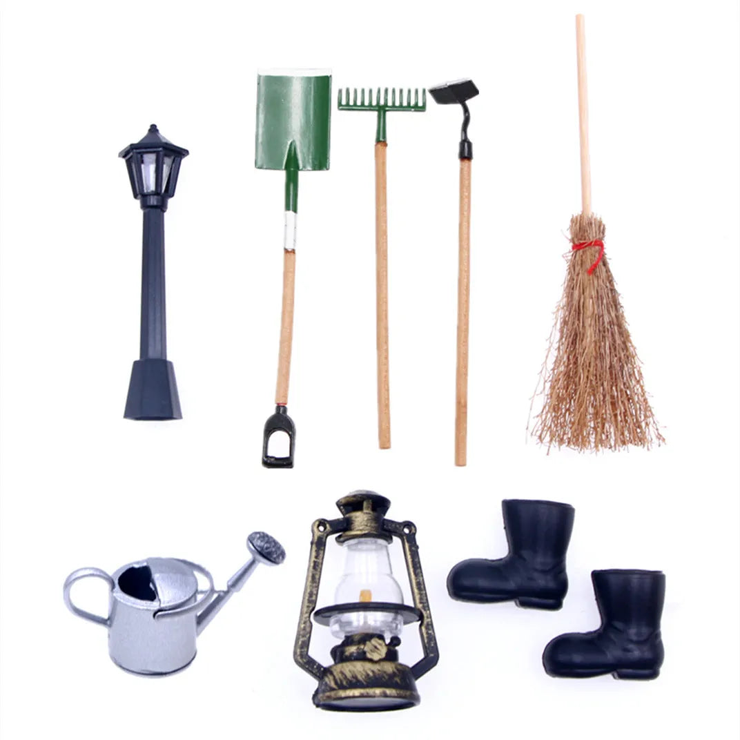 3pcs alloy miniature garden tool set for dollhouse elf garden and farm scenes, listed for ages 7-14