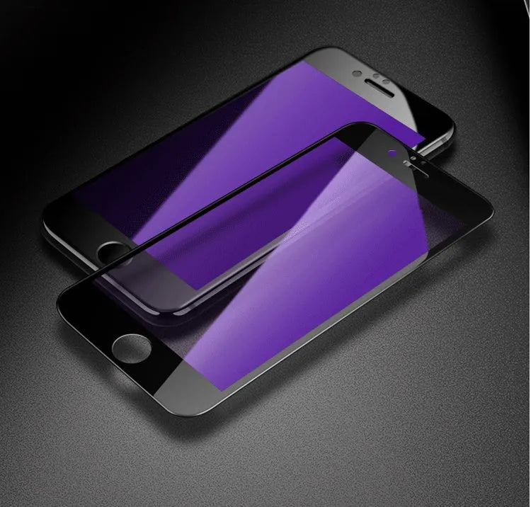 Tempered glass screen protector for iPhone with carbon fibre edges in black and white options