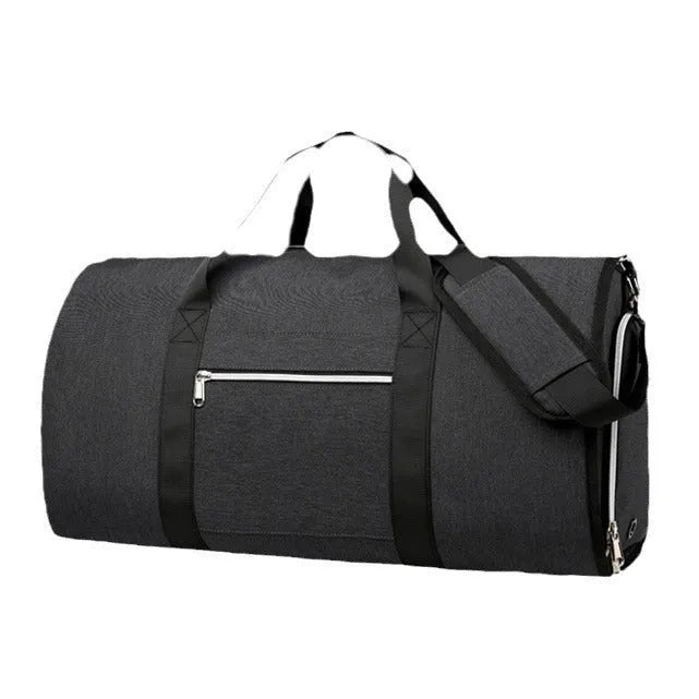 Oxford cloth sports bag in grey colour showing dry-wet separation compartments and breathable waterproof lining