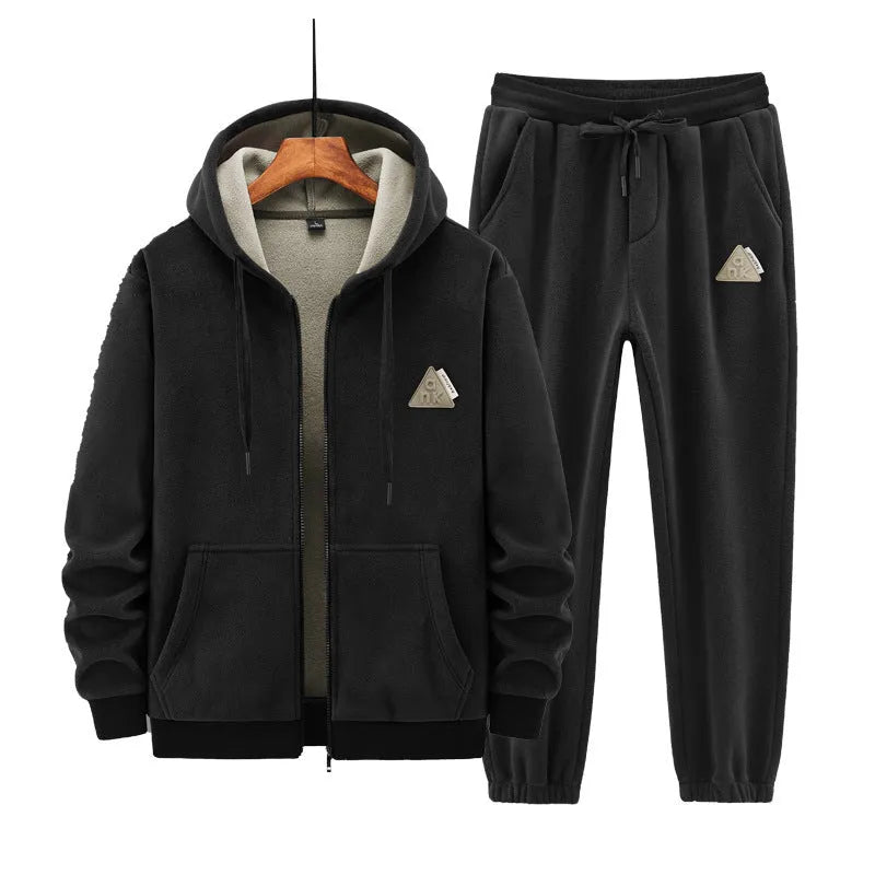Men's grey cashmere blend hooded sports suit with matching trousers for casual athletic wear