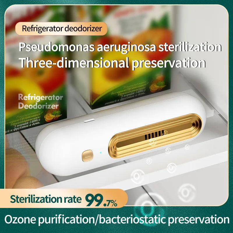 USB air purifier and refrigerator deodorizer in gold, silver, or purple, for spaces under 10 sq m.