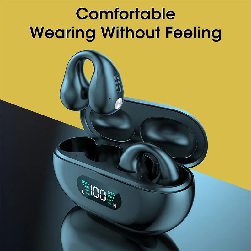 Q80 bone conduction Bluetooth headset ear clip in black with power display