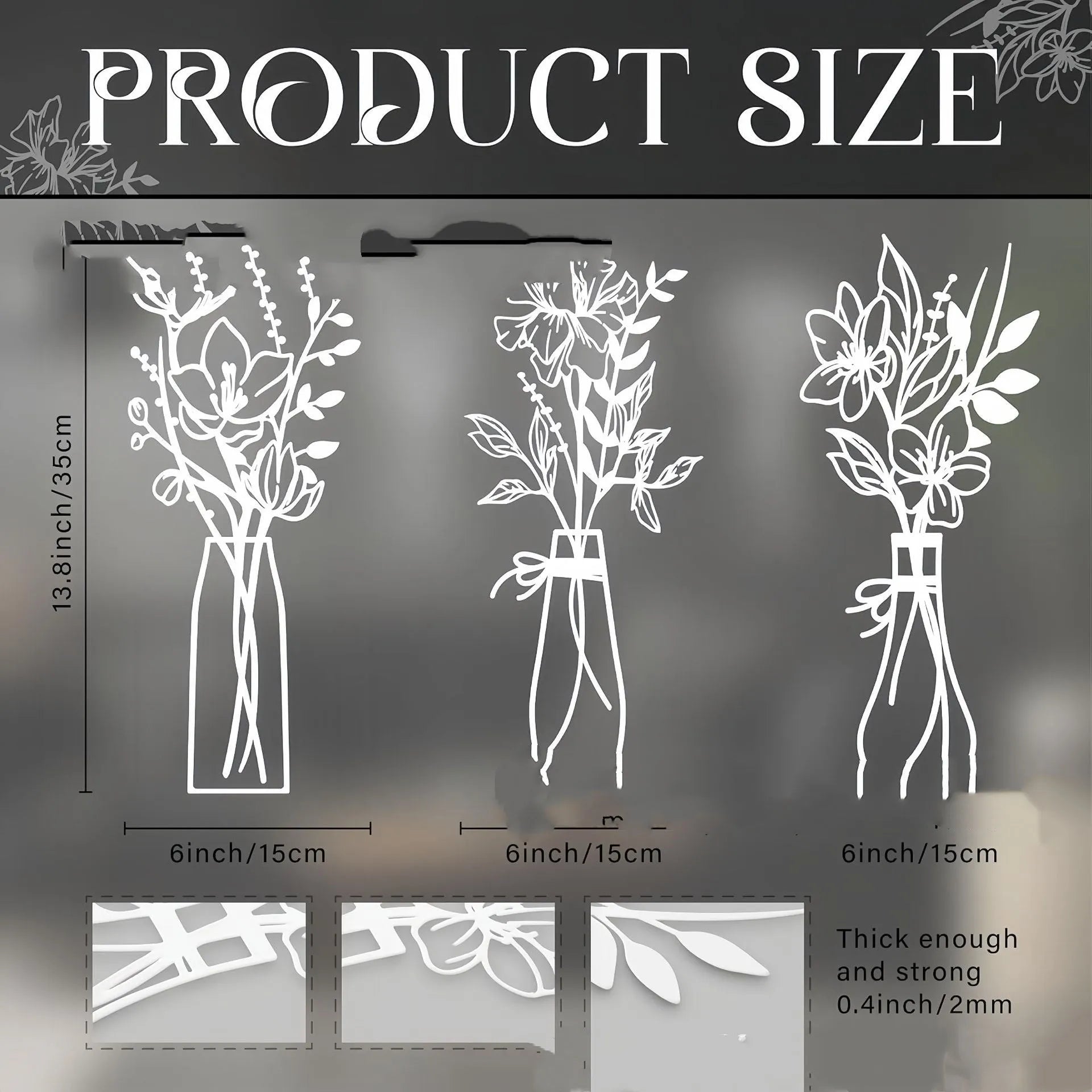 Three-piece metal flowers wall art set with rustic vase designs for country farmhouse décor