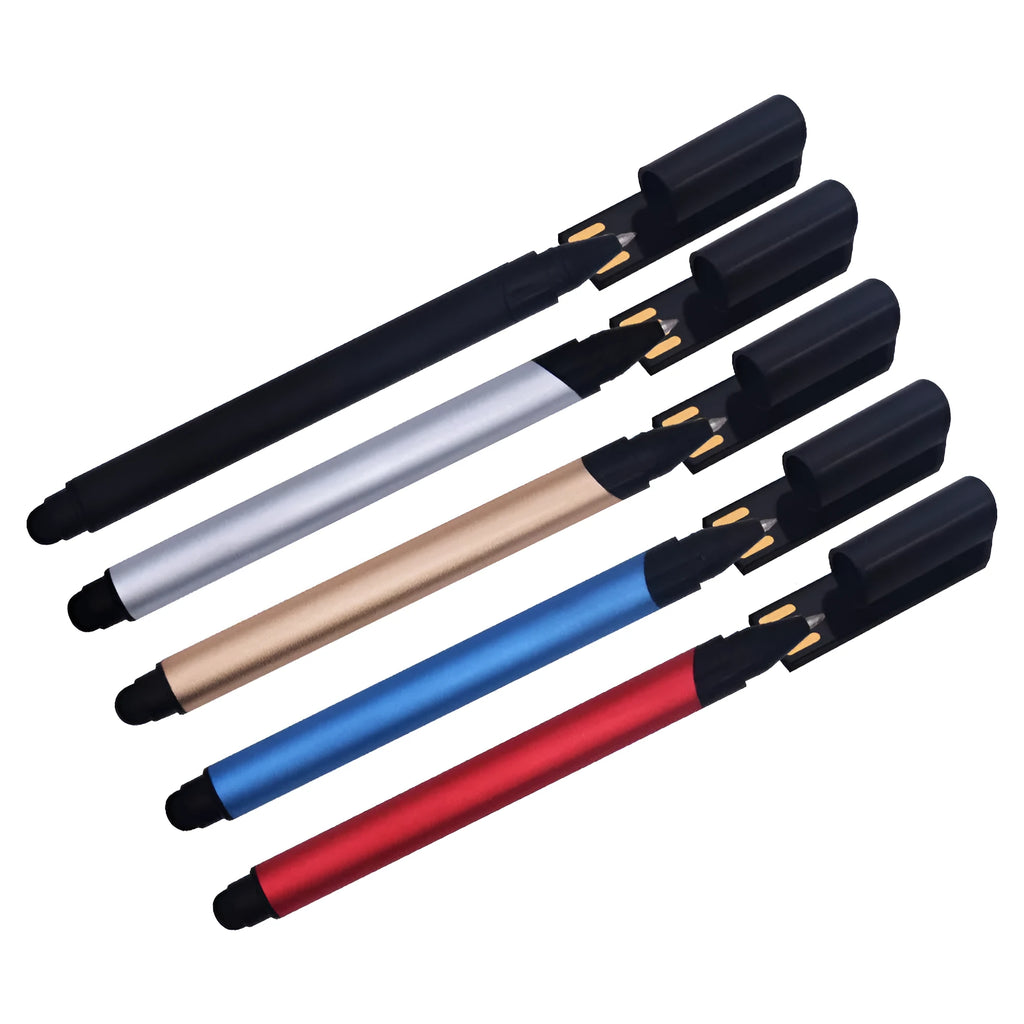 Creative Touch Signature Mini USB Pen in metal casing, stylus tip visible, with colour options red gold blue black silver