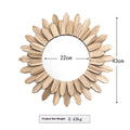 Round solid wood hanging mirror with European-style baked colour finish on a wall.