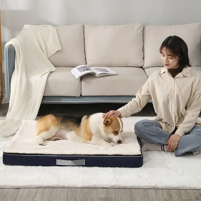 Removable washable sponge dog mat in brown colour on a wooden floor