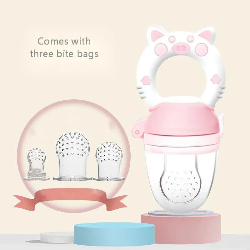 Blue, green, and pink silicone baby teethers showing both single and triple mouthpiece design options.