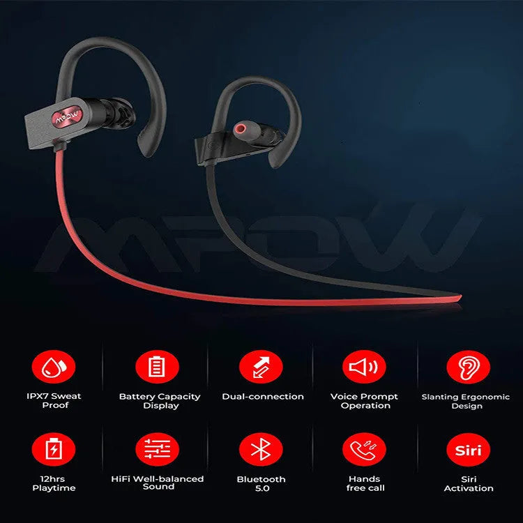 Flame2 hanging ear Bluetooth headset in black, pink, or red colour, showing the over-ear hook design.