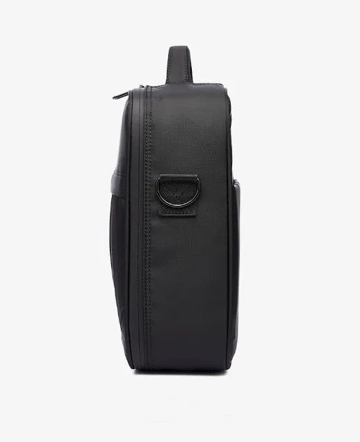 Black oxford fabric men's messenger shoulder bag showing dimensions of 24cm wide by 31cm tall