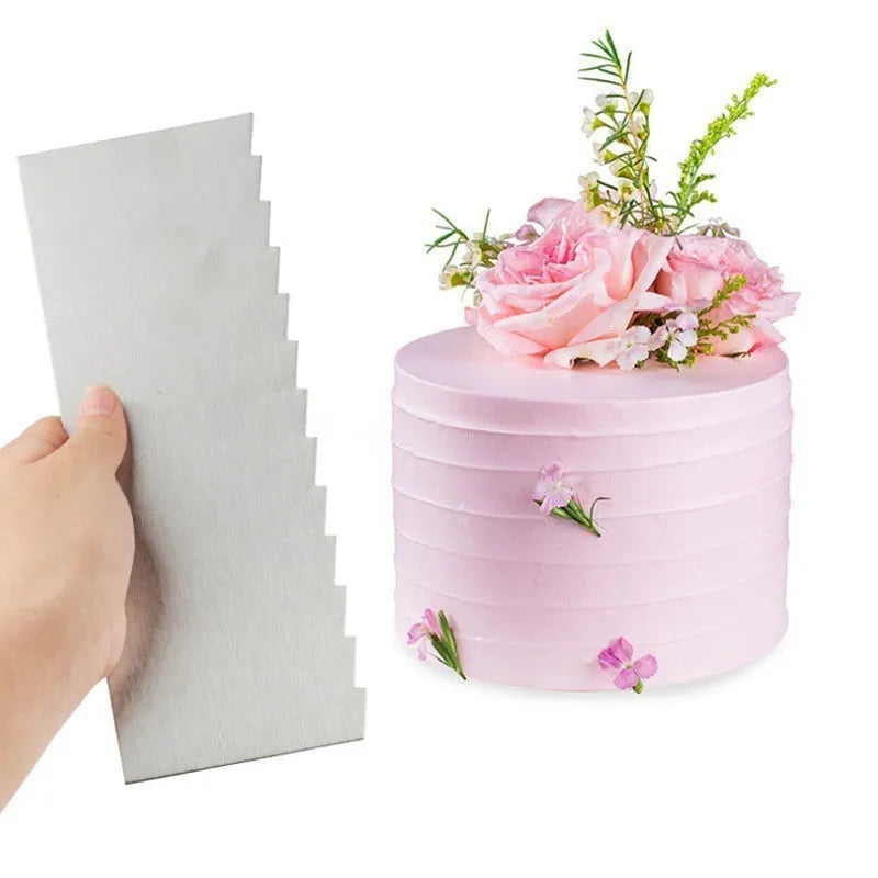 Stainless steel cake decorating cream scraper with polygon patterns