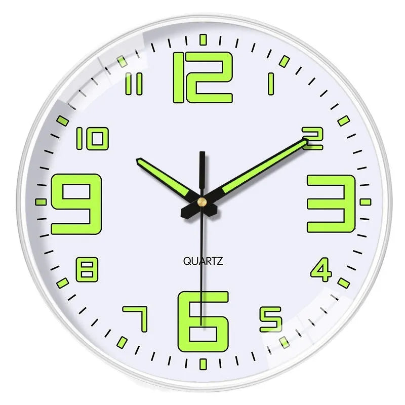 Modern 8-inch luminous wall clock with 20cm diameter and plastic case.