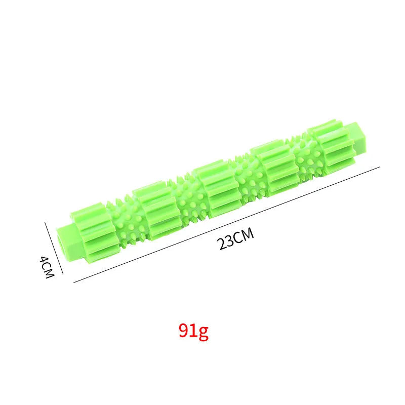 Green durable rubber dog chew toy with textured ridges and a hollow treat-dispensing centre.