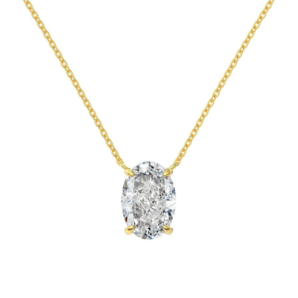 Sterling silver necklace with oval ice flower geometric pendant in gold or platinum finish