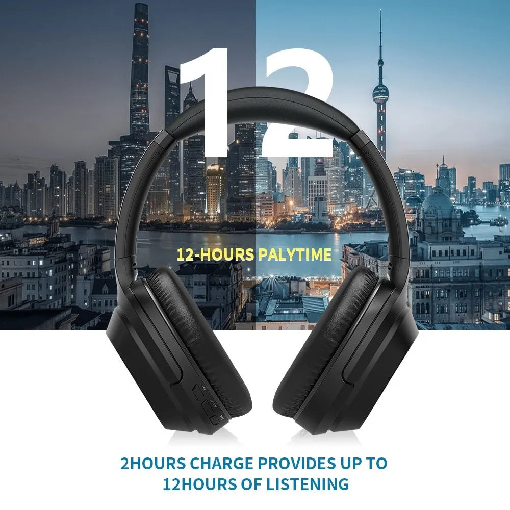 Black Gorsun E98 wireless over-ear Bluetooth headphones with padded headband and large ear cushions.
