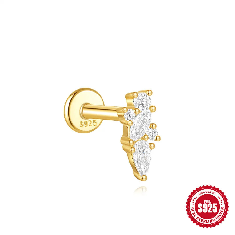Sterling silver geometric kite earring with gold-plated finish and a rhinestone chain tassel.