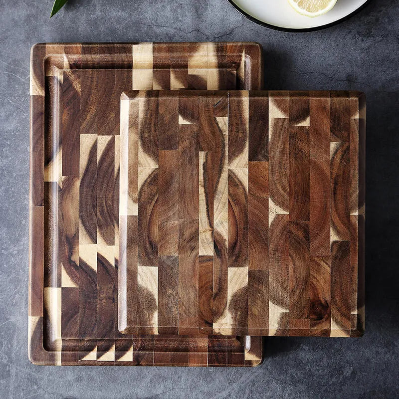 Brown acacia solid wood cutting board with 3cm thickness for kitchen food preparation