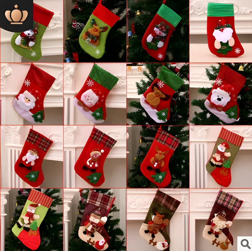 Hand-sewn cloth Christmas socks and pendant gift bag set in sequined, letter, and red styles, sizes 16cm to 31cm