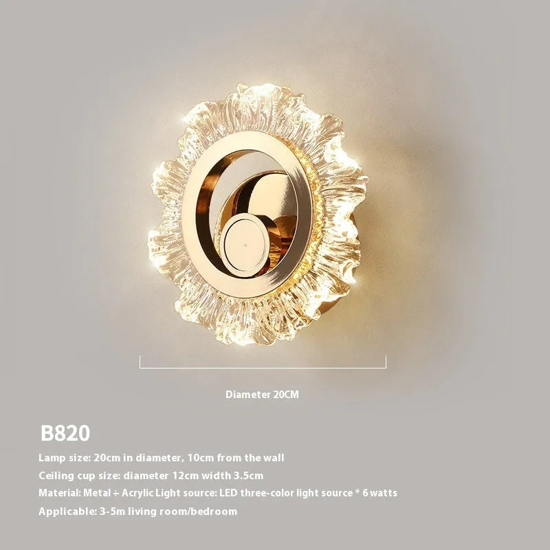 Modern acrylic wall lamp with tricolor light options for bedroom installation, minimalist design, 220V compatible