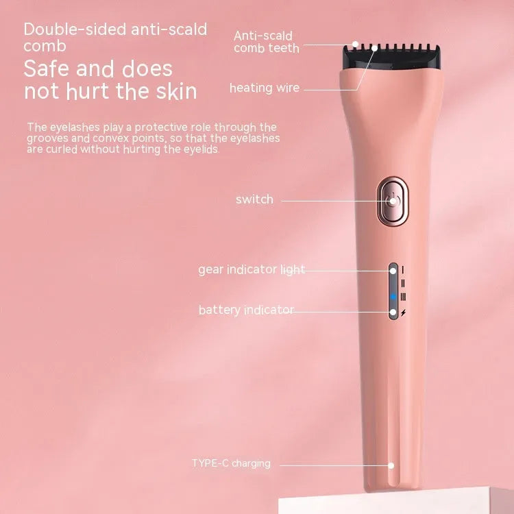 Portable electric eyelash curler with temperature control in pink colour