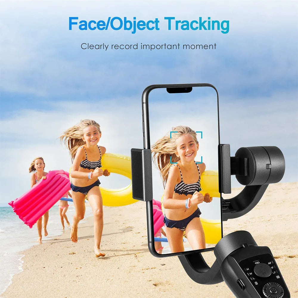 Black three-axis handheld gimbal stabilizer for mobile phones with hard case and tripod