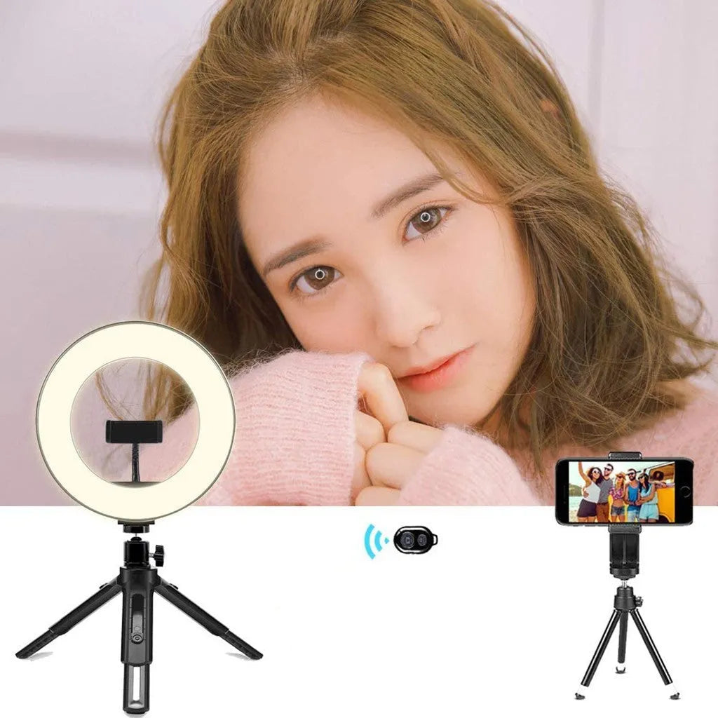 10-inch ring macro flash live fill light with two-section telescopic lamp for mobile phone, plug-in 5000K, 500-1000mm range