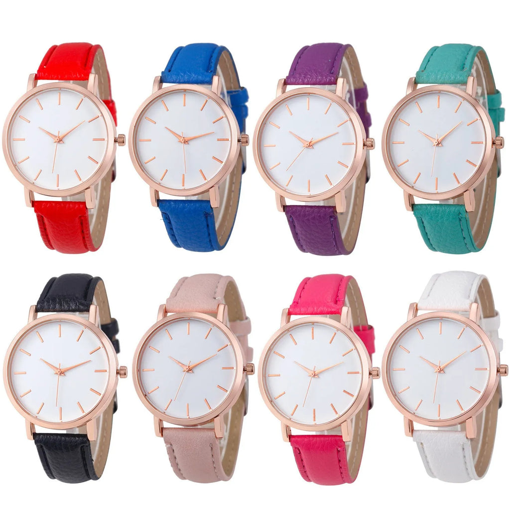35.5mm square quartz watch with alloy case and PU leather strap in various colours