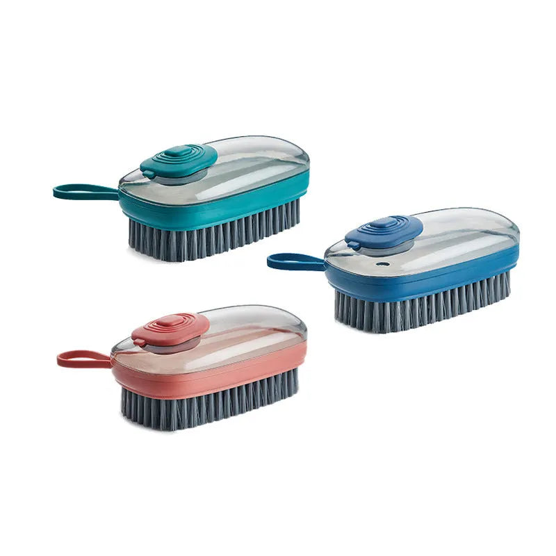 Automatic liquid cleaning brush in ABS plastic with ergonomic grip for shoes and laundry