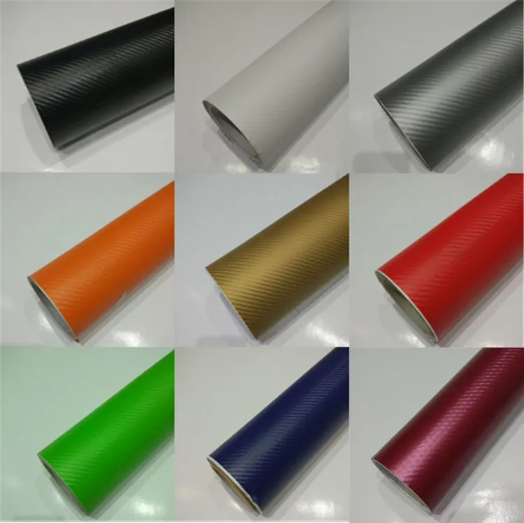 127x30cm car carbon fibre sticker roll in 14 colours including black, blue, and red for vehicle trim.