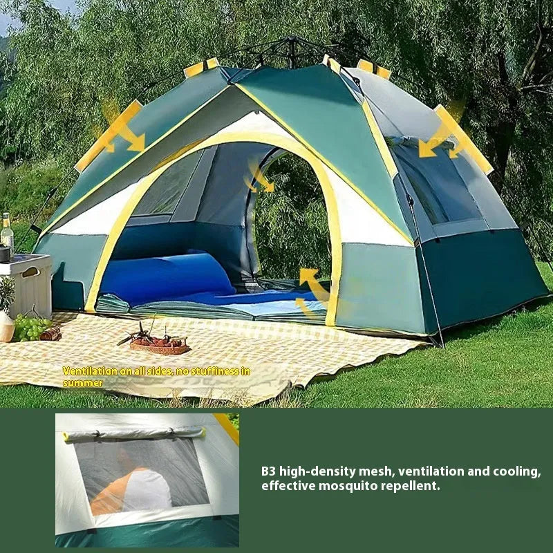 Dark green silver glue automatic quick-open camping tent for 3-4 people