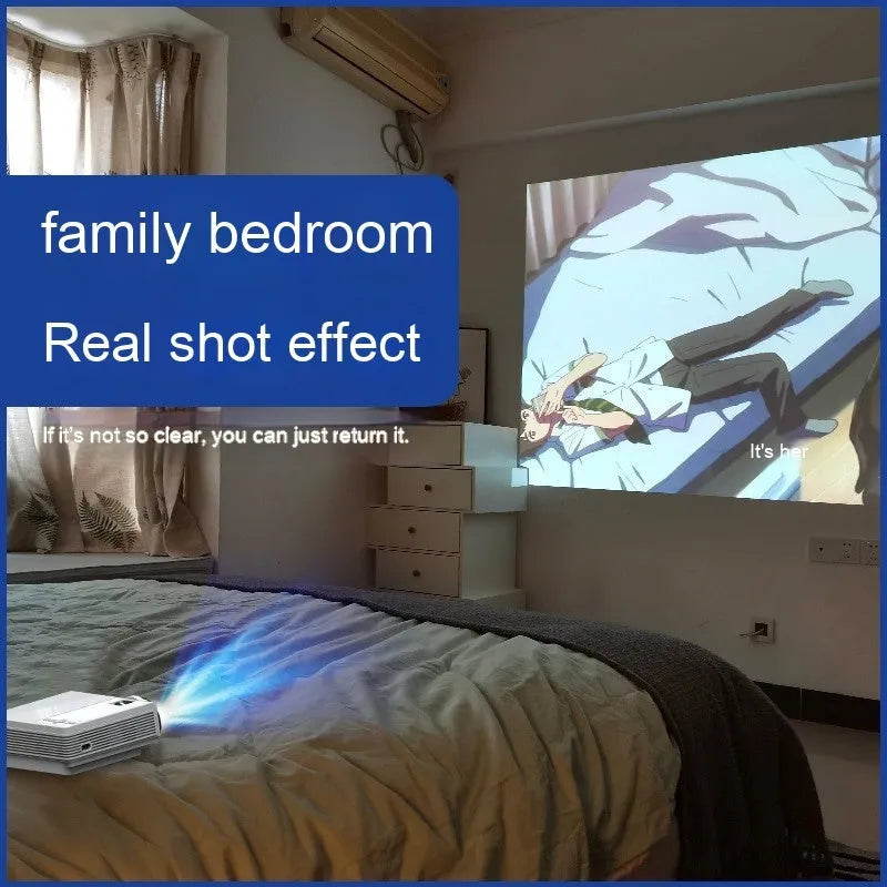 Portable HD projector in white with 1080p resolution and compact 185x199x75mm design