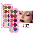 Ten-colour eye shadow palette with pearlescent heart and sequins finishes in a compact.